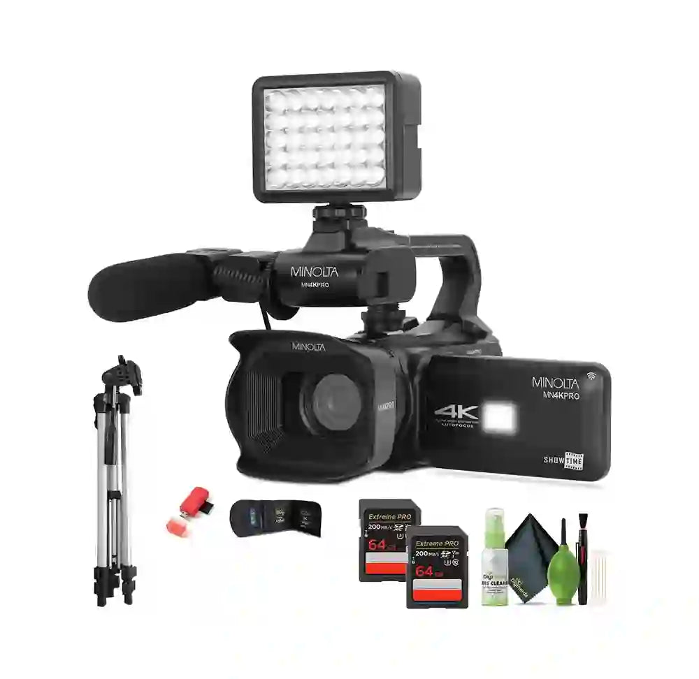 Paquete Videocámara Minolta MN4KPRO 4K UHD 60 FPS 64 MP WiFi Kit Profesional