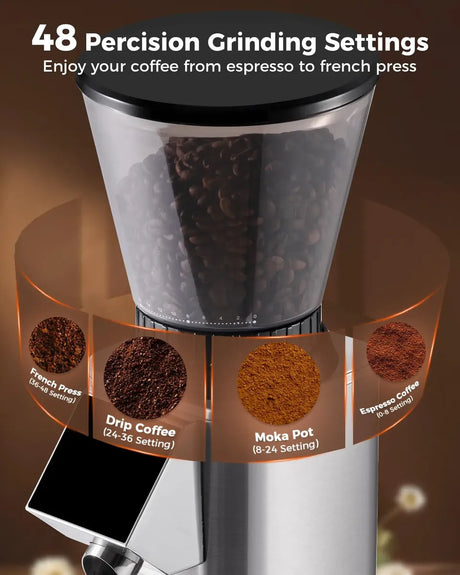 Molinillo de café Tuni G1 con muelas cónicas, 48 niveles de molienda, capacidad para 250 gr 110V.