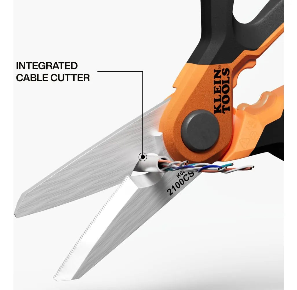 Klein Tools 2100CS – Tijeras de Electricista de Largo Alcance 18 cm con Pelacables