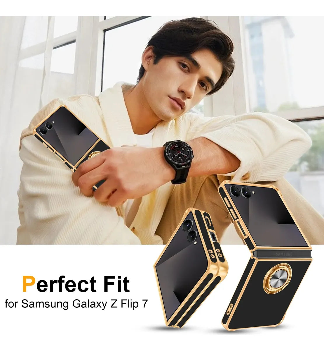 Funda Fingic para Samsung Galaxy Z Flip7 5G con Anillo Giratorio 360° – TPU Antigolpes