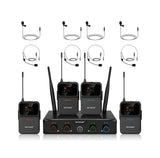 Sistema de Micrófonos Inalámbricos Melonare MWM-41-4B UHF de 4 Canales con Micrófonos de Diadema y Solapa