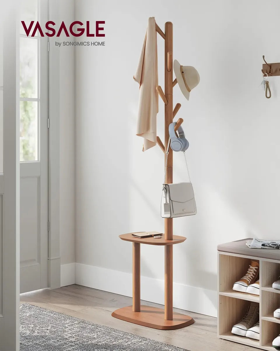 Perchero VASAGLE URCR040K01 de Pie 171 cm con 8 Ganchos y Estante – Caramel Brown
