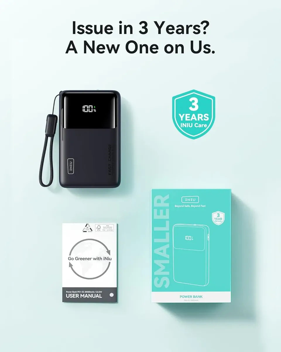 Iniu Power Bank 10000mah 45w Pd Carga Rápida Usb-C