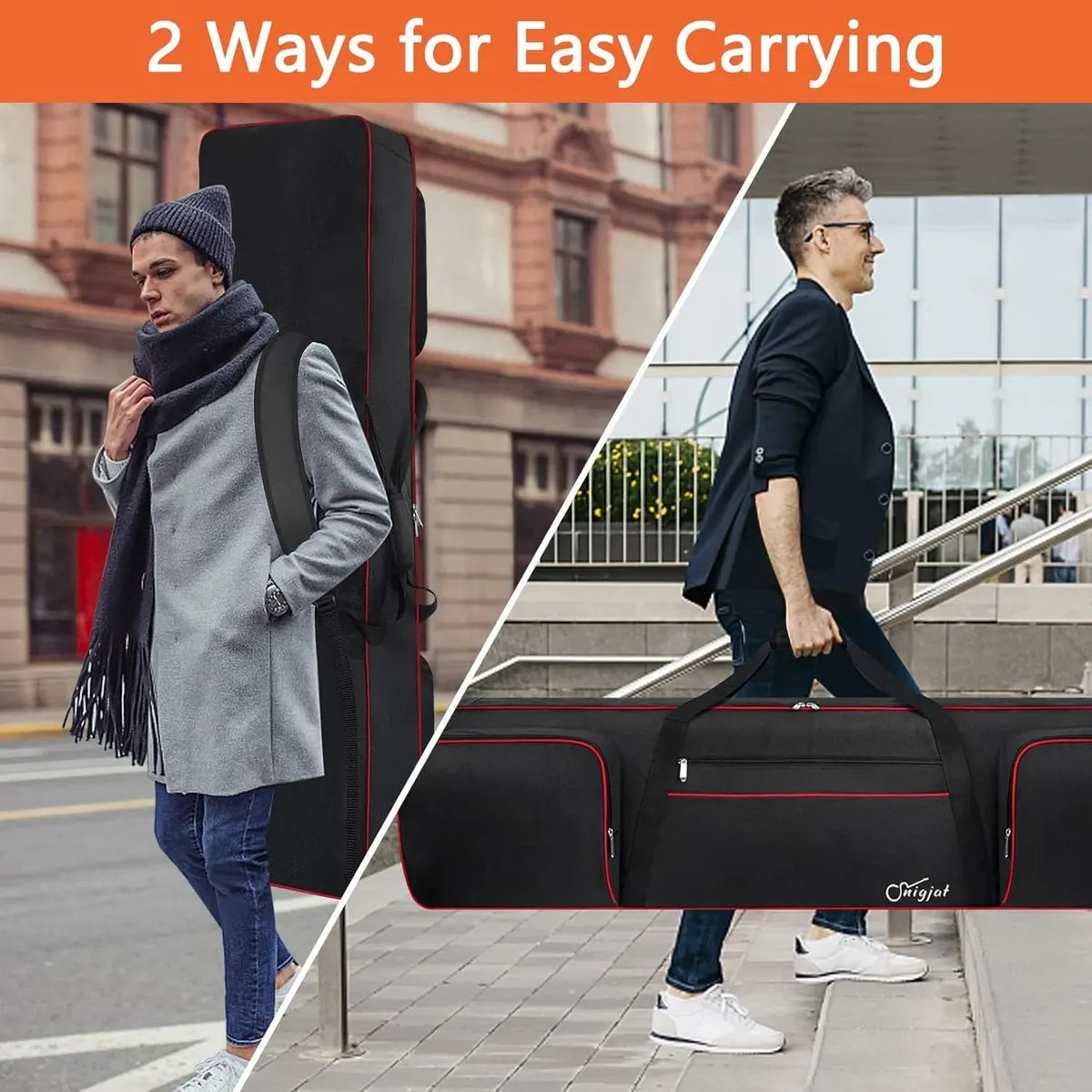 Estuche Acolchado SNIGJAT para Teclado de 88 Teclas | Impermeable | Mochila con 3 Bolsillos | Negro/Rojo