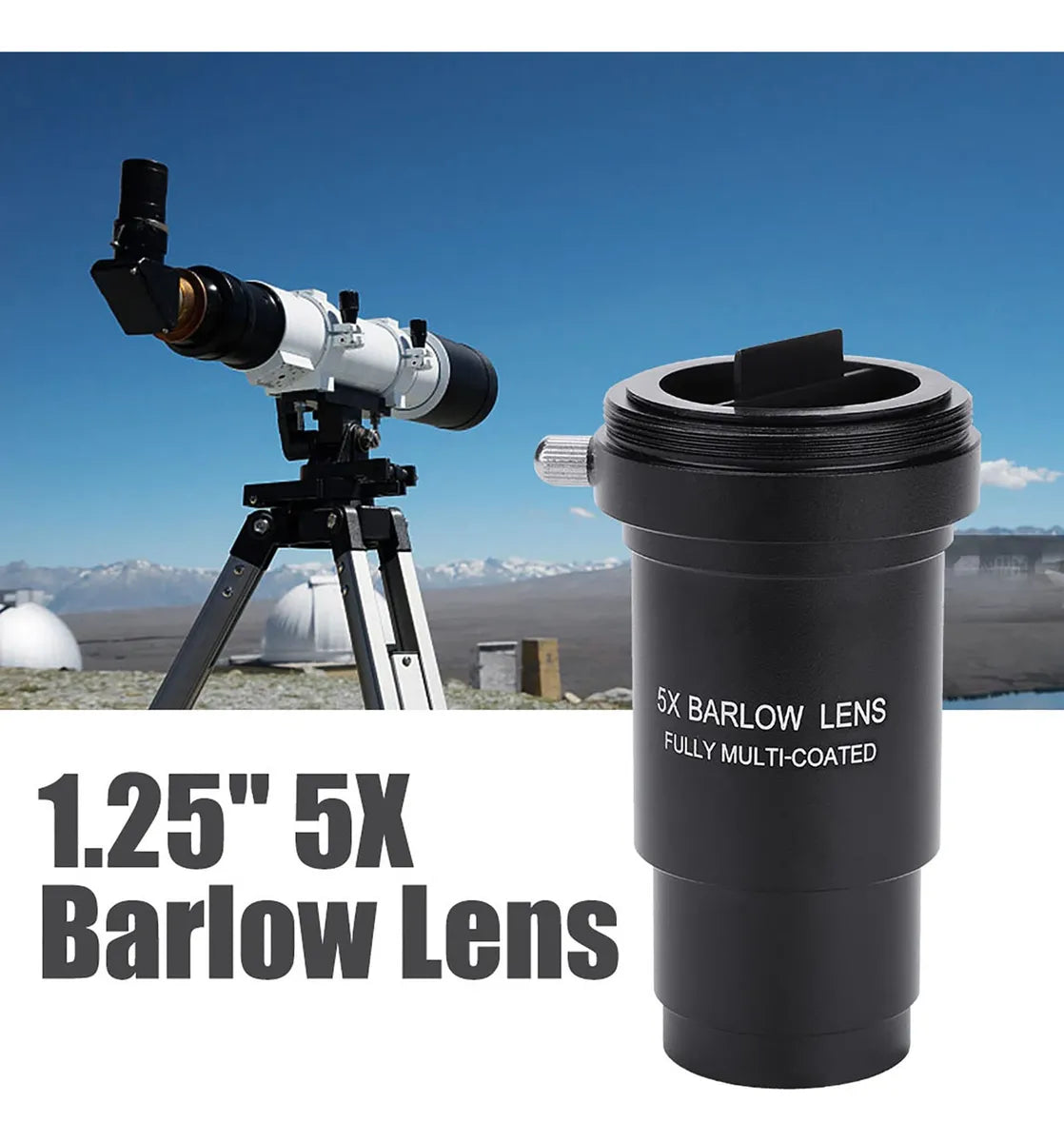 Lente Barlow 5X para telescopios - Multicapa de 1,25 pulgadas con rosca M42