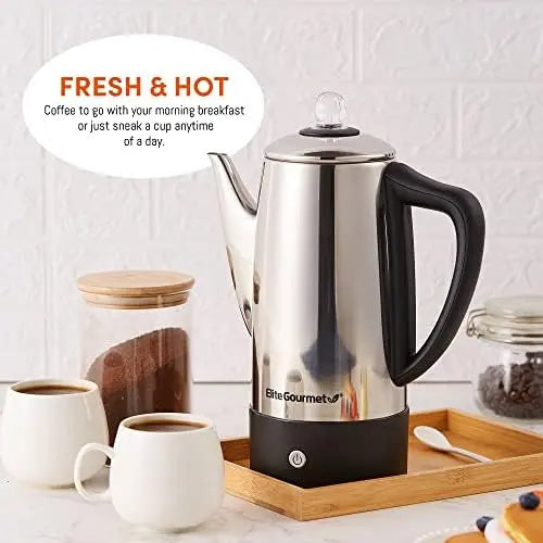Cafetera Percoladora Eléctrica Elite Gourmet EC812 Acero Inoxidable 12 Tazas (120V)