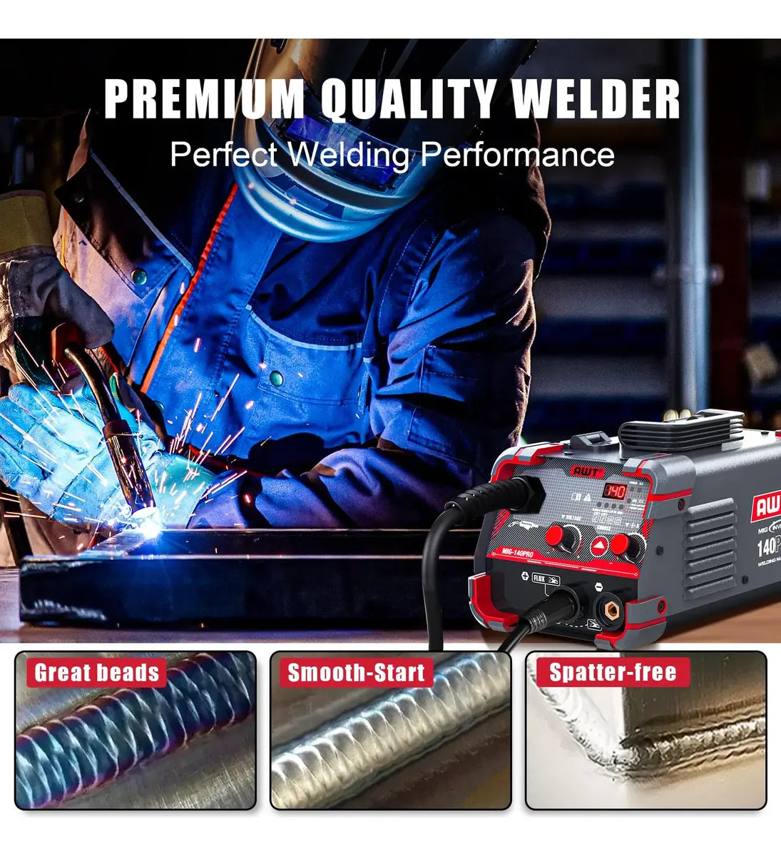 Soldador Awt 140a Flux Core Mig/stick/lift Tig 3 En 1 - 110V