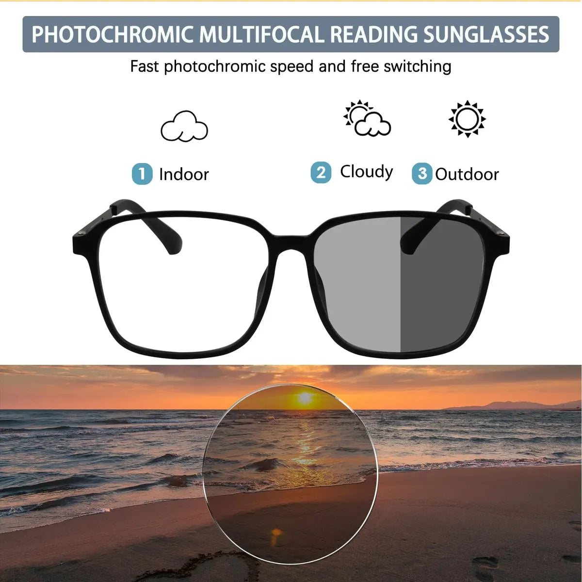 UXAOSVME Anteojos de Lectura Multifocales Fotocromáticos UV400 – Negro