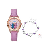 Reloj Analogo Stitch + Pulsera Baño Plata 925 Lila Dorado Blanco Con Diseño