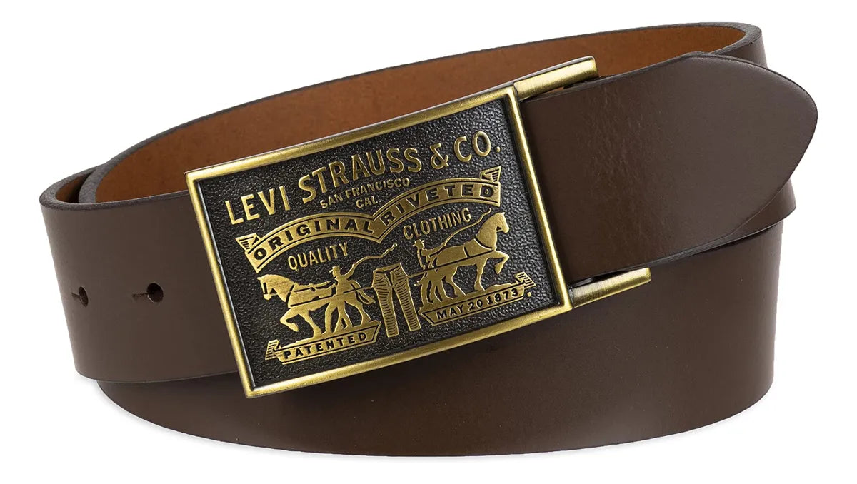 Cinturón de cuero Levi's Plaque Hebilla Marrón Para Hombre