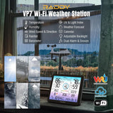 Raddy VP7 Wi-Fi 15 en 1 – Estación Meteorológica con Pantalla de 7,4" y Sensor Exterior