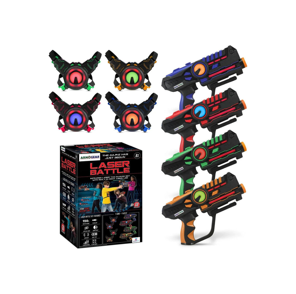 Juego De 4 Pistolas Laser Tag Guns Armogear Con Chalecos