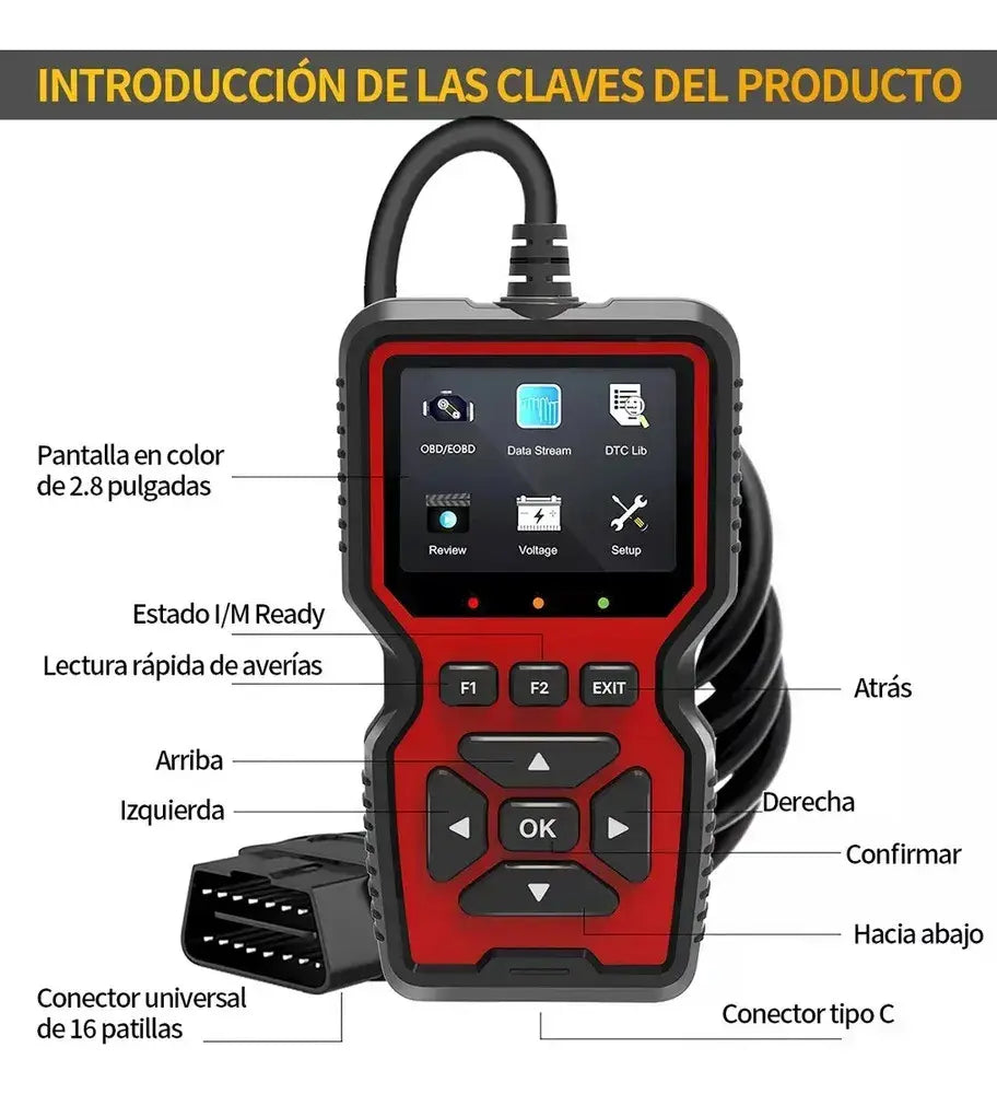 Escáner Automotriz OBD2 V519 Multimarcas con Pantalla LCD
