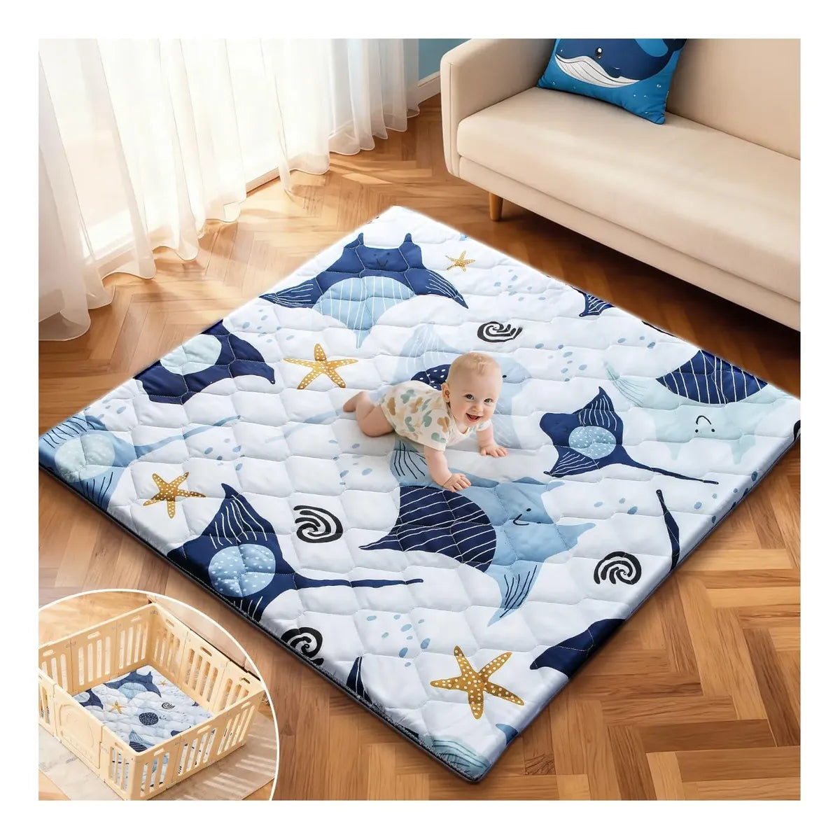 Alfombra de Juegos para Bebé 119 × 119 cm | Acolchada | Antideslizante