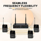 Sistema de Micrófonos Inalámbricos Melonare MWM-41-4B UHF de 4 Canales con Micrófonos de Diadema y Solapa