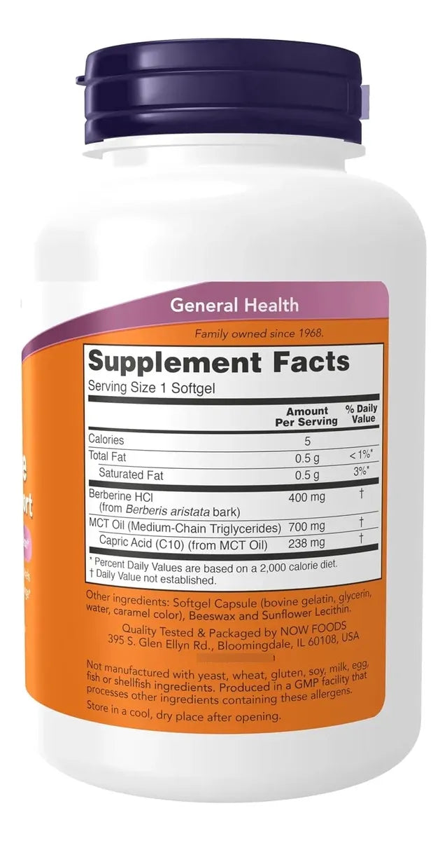 NOW Foods Berberine Glucose Support con Aceite MCT – 90 Cápsulas Blandas