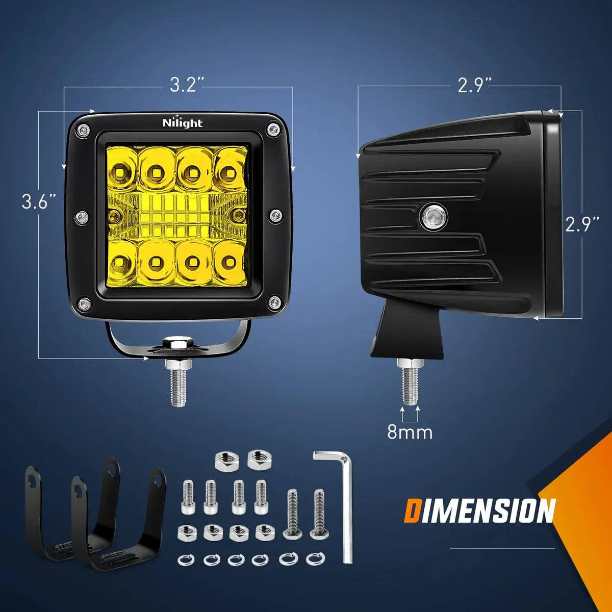 Combo LED Pods Nilight 3" Ámbar 42W Spot + Flood | Kit 2 Luces LED Off-Road 12V/24V