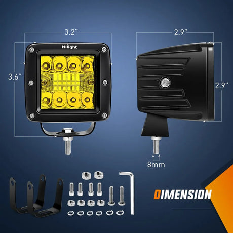 Combo LED Pods Nilight 3" Ámbar 42W Spot + Flood | Kit 2 Luces LED Off-Road 12V/24V