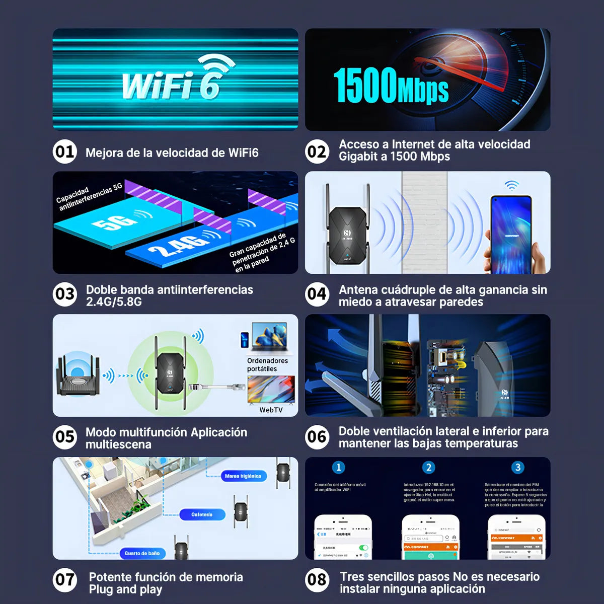 Repetidor Js Ax1500 Wifi 6 Dual Band 2.4g/5.8g 1500mbps