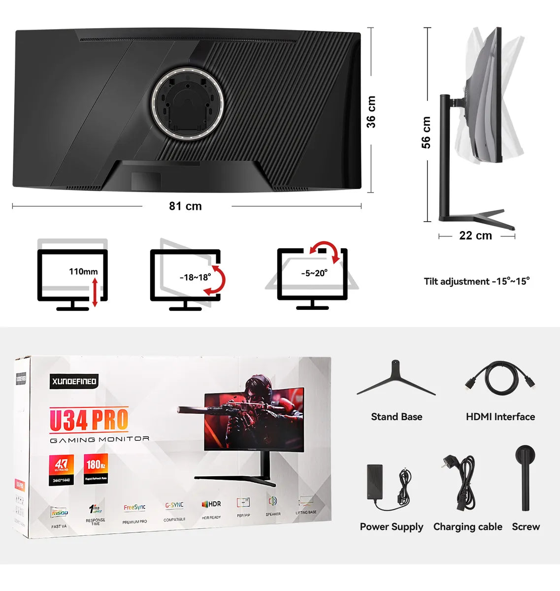 Monitor Gamer Curvo Ultra Wide Xundefined 34 4k Bocina 180hz