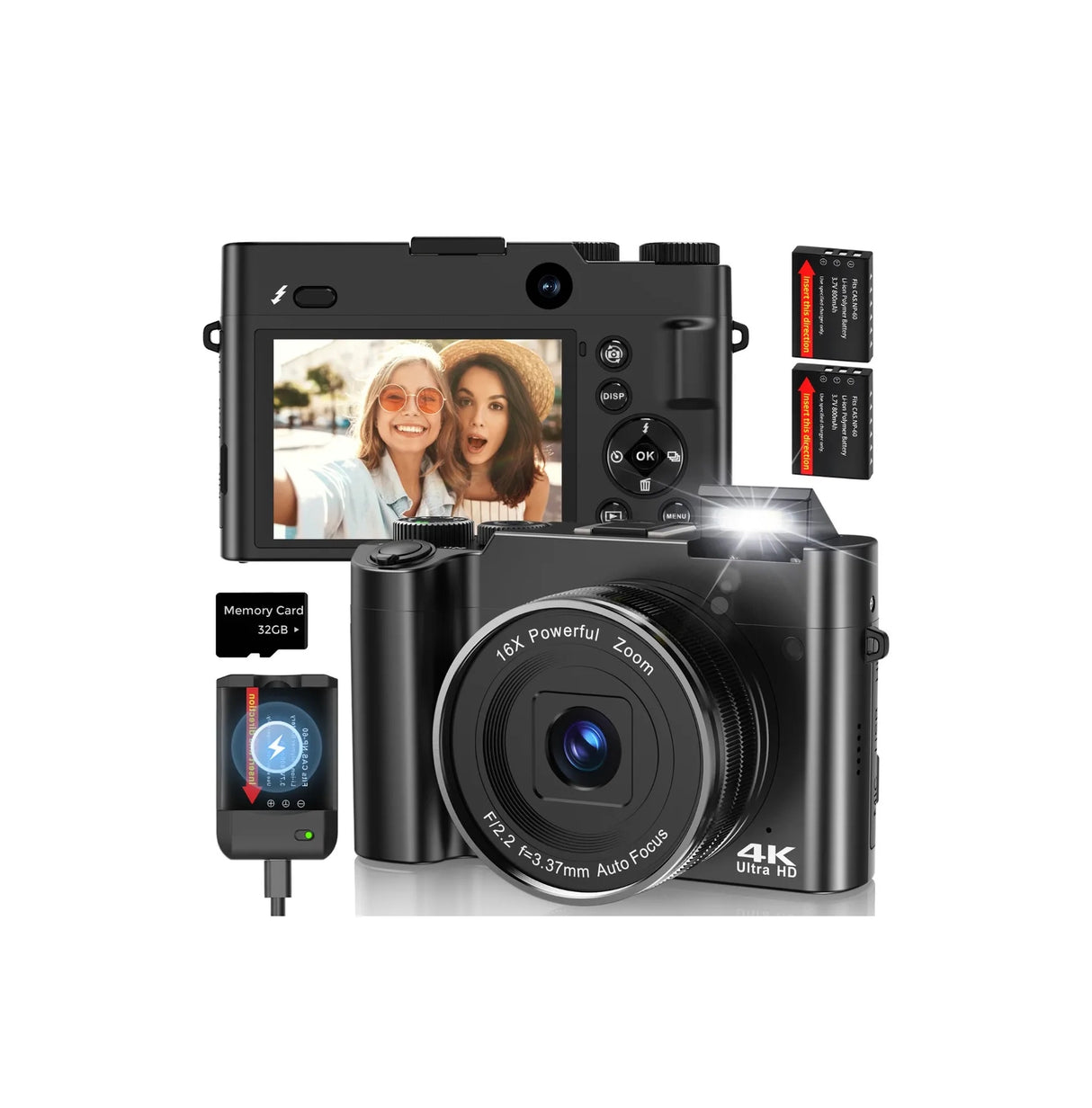 Vídeo Cámara Digital 4k 64mp Flash Autofocus Cargador Sefies