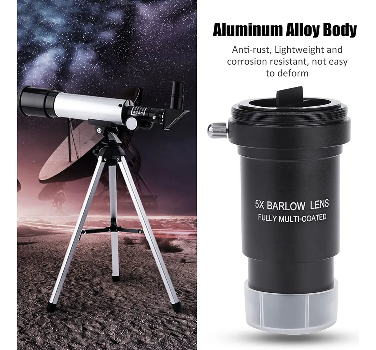 Lente Barlow 5X para telescopios - Multicapa de 1,25 pulgadas con rosca M42