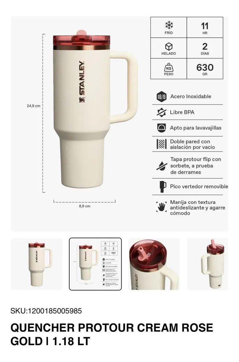 Stanley Quencher Protour 1.18l Hidratación Cream Rose Gold