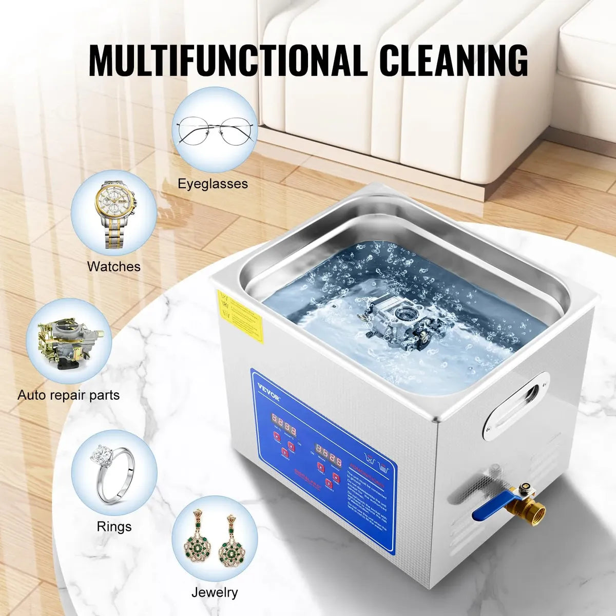 Limpiador Ultrasónico VEVOR 10 Litros con Calefacción y Temporizador Digital (120V)