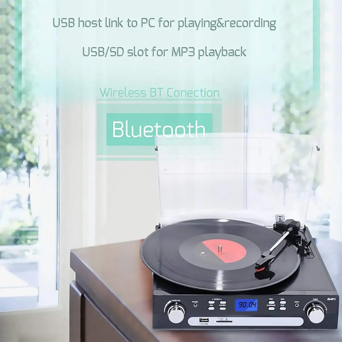 Reproductor de Discos DIGITNOW Bluetooth con Altavoces – Tocadiscos Multifunción
