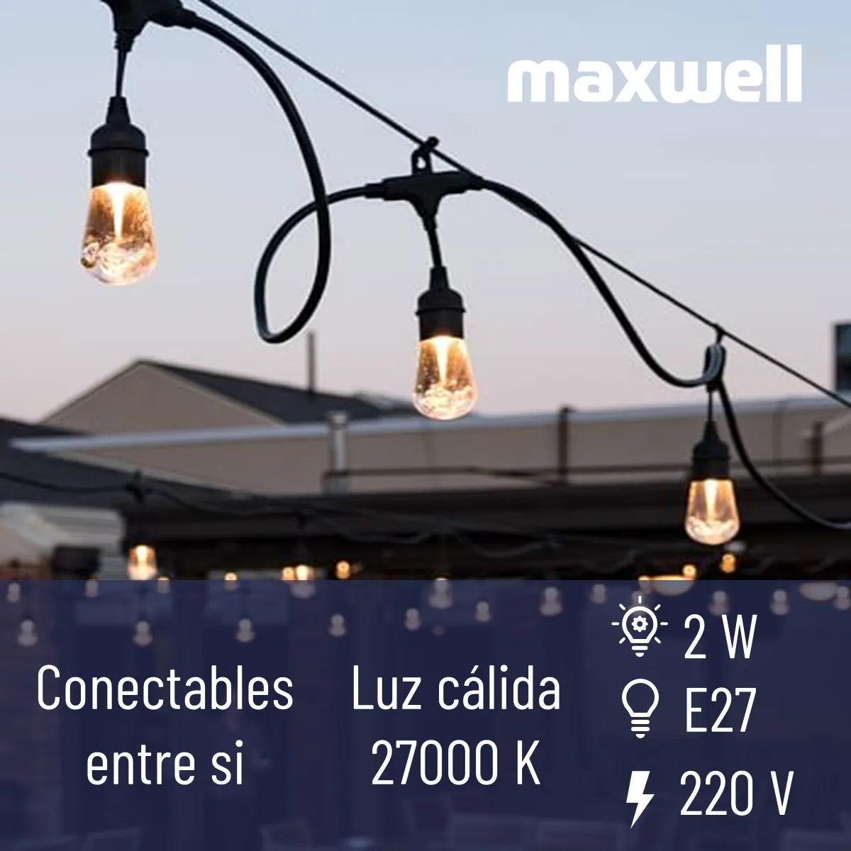 Guirnalda Luces Led 10 Metros Unible Exterior +10 Ampolletas Maxwell Guijarset01 Cálido