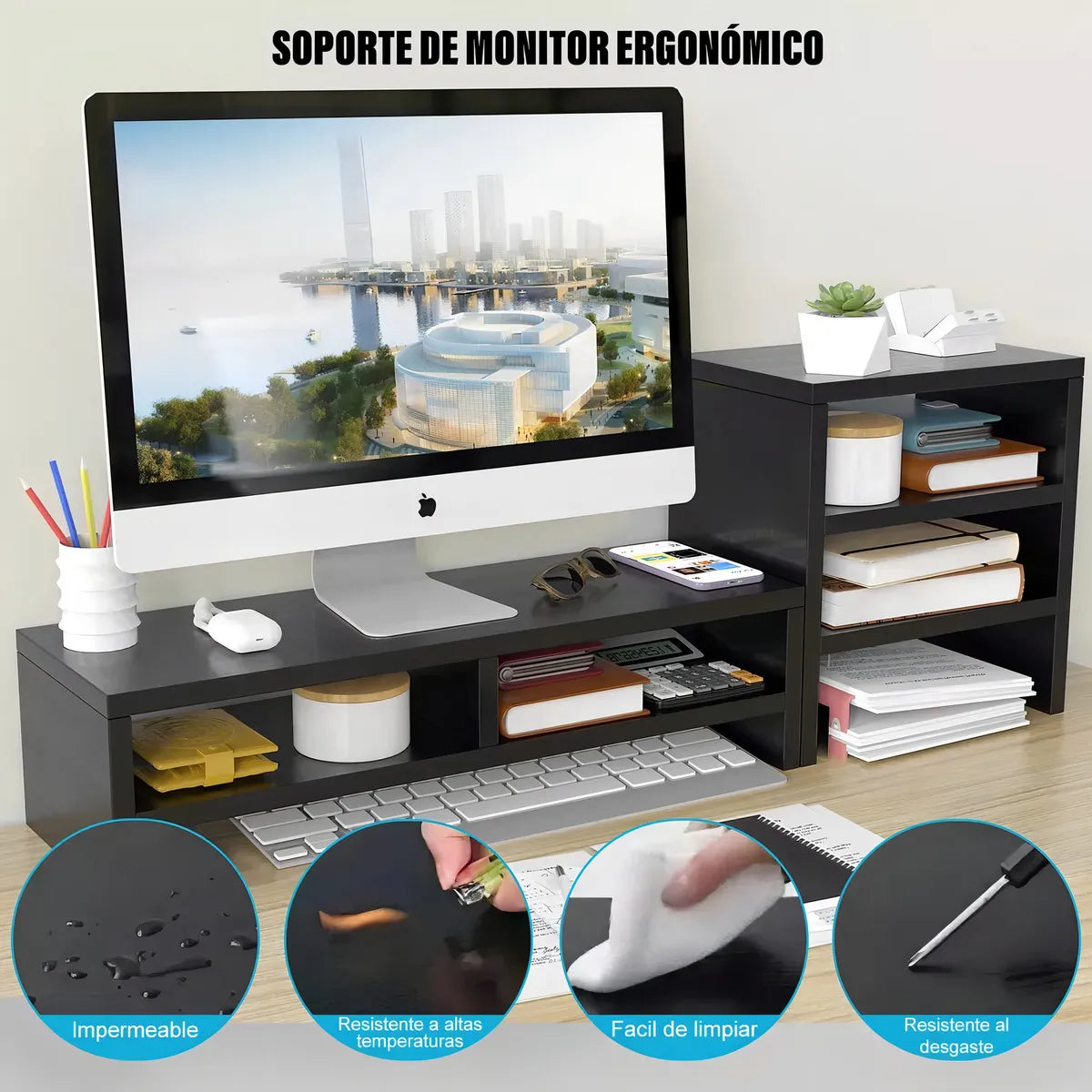 Soporte Monitor Con Estante Almacenamiento De 3 Niveles