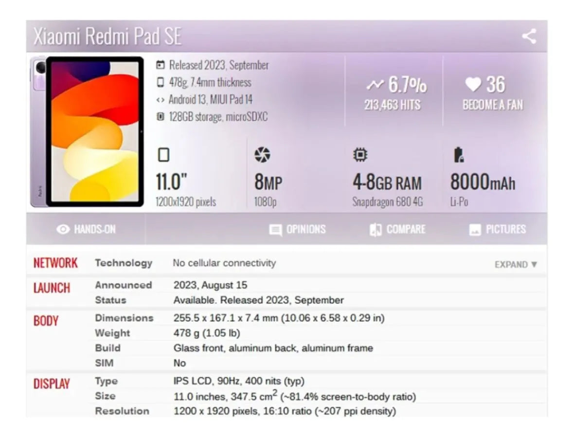 Funda Carcasa Con Ranura Para Tablet Xiaomi Redmi Pad Se 11