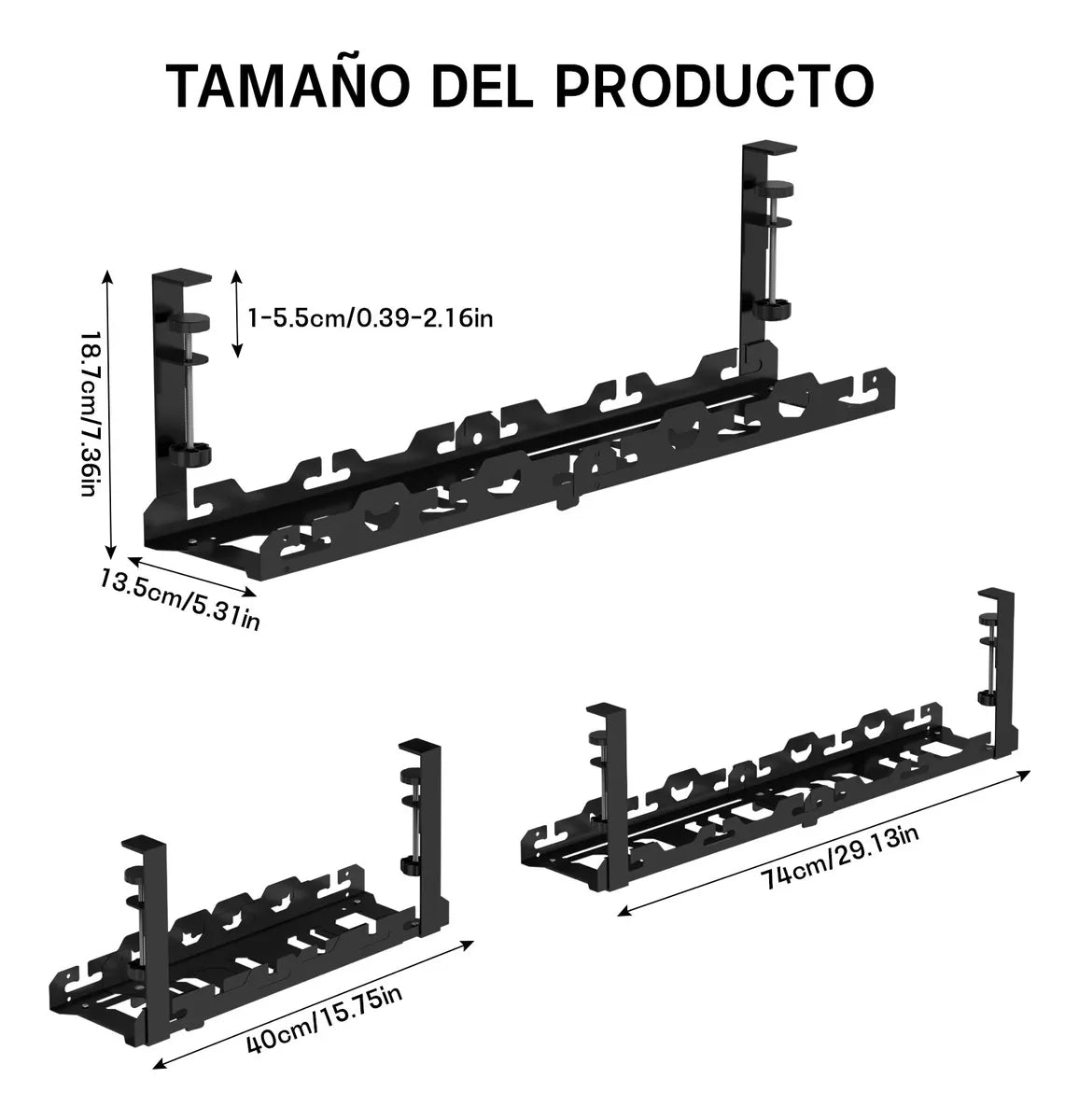 Organizador Cables Escritorio Telescópico De Metal 40-74cm