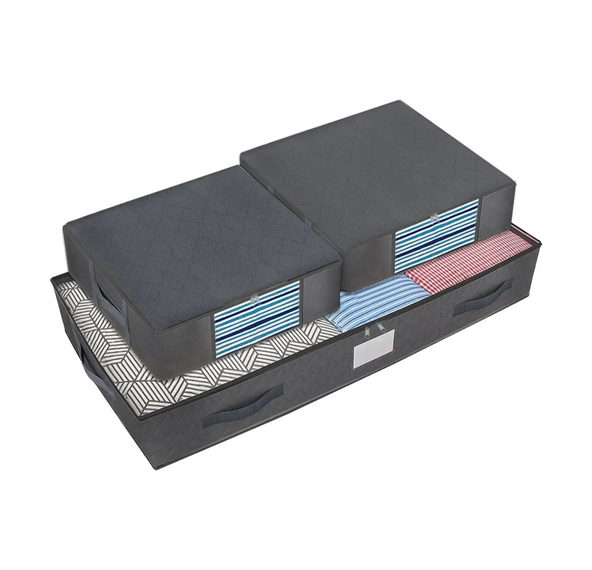 Organizador De Ropa Bajo Cama  Almacenamiento Set X 3 Gris Claro