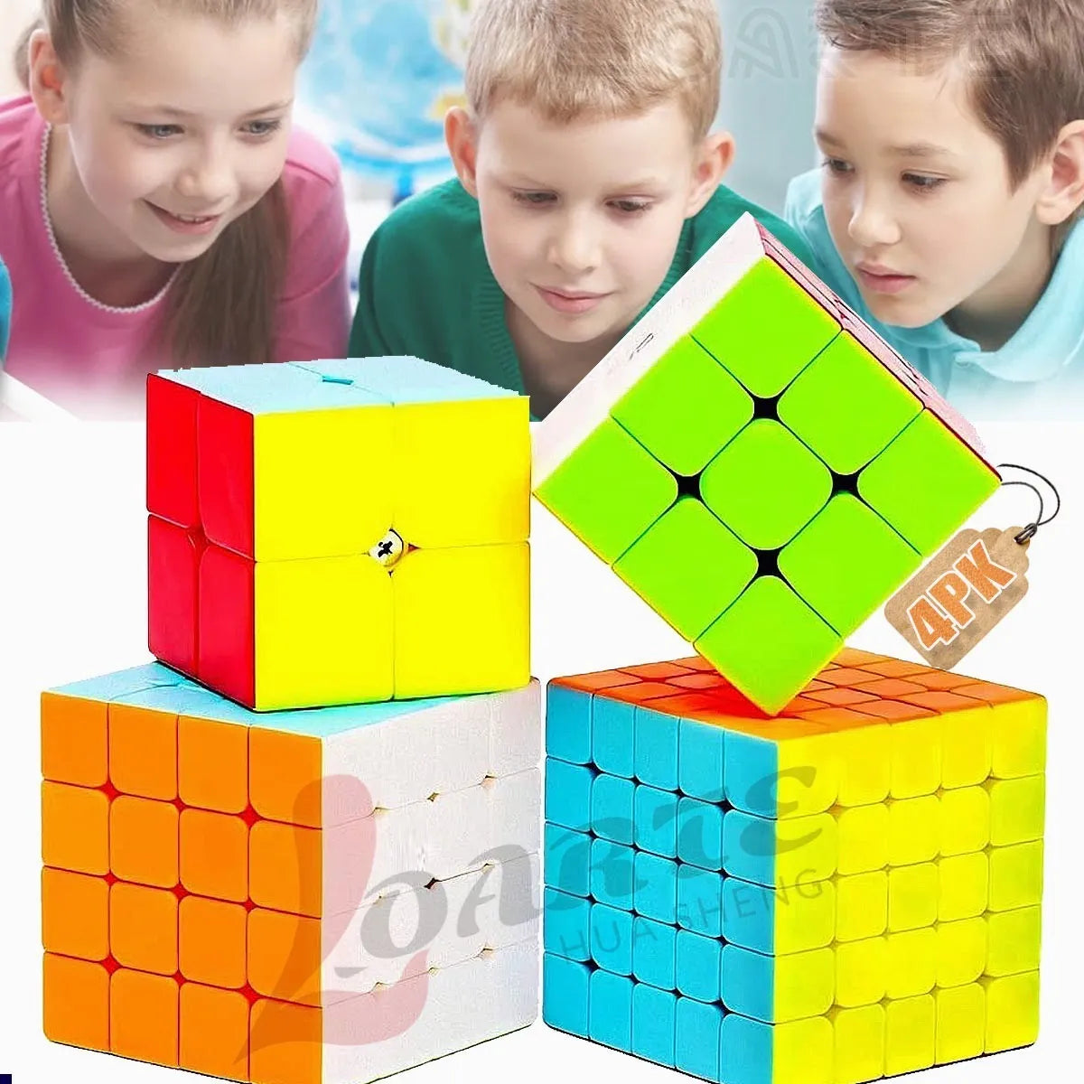 Pack 4 Cubos Tipo De Qiyi 2x2, 3x3, 4x4, 5x5