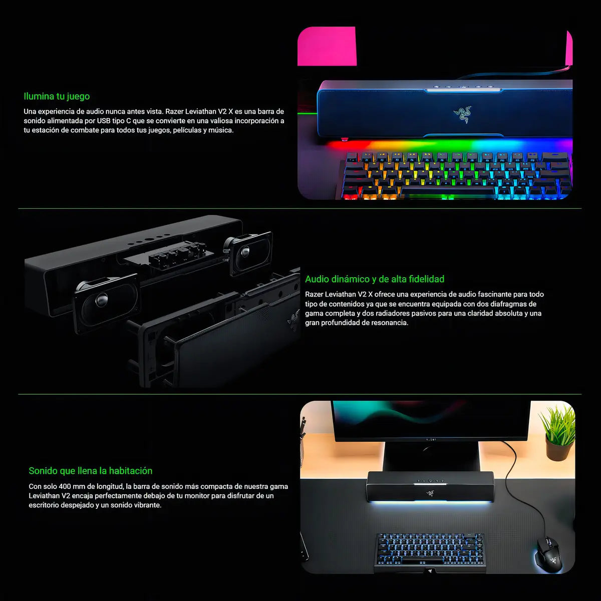 Barra de Sonido Gamer Razer Leviathan V2 X – Bluetooth 5.0, USB-C y Chroma RGB