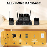 Sistema de Micrófonos Inalámbricos Melonare MWM-41-4B UHF de 4 Canales con Micrófonos de Diadema y Solapa