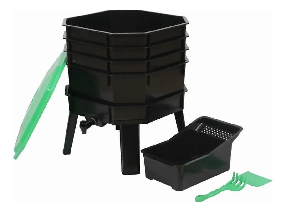 Vermicompostera de 4 Bandejas para Jardín con Ventilación y Grifo