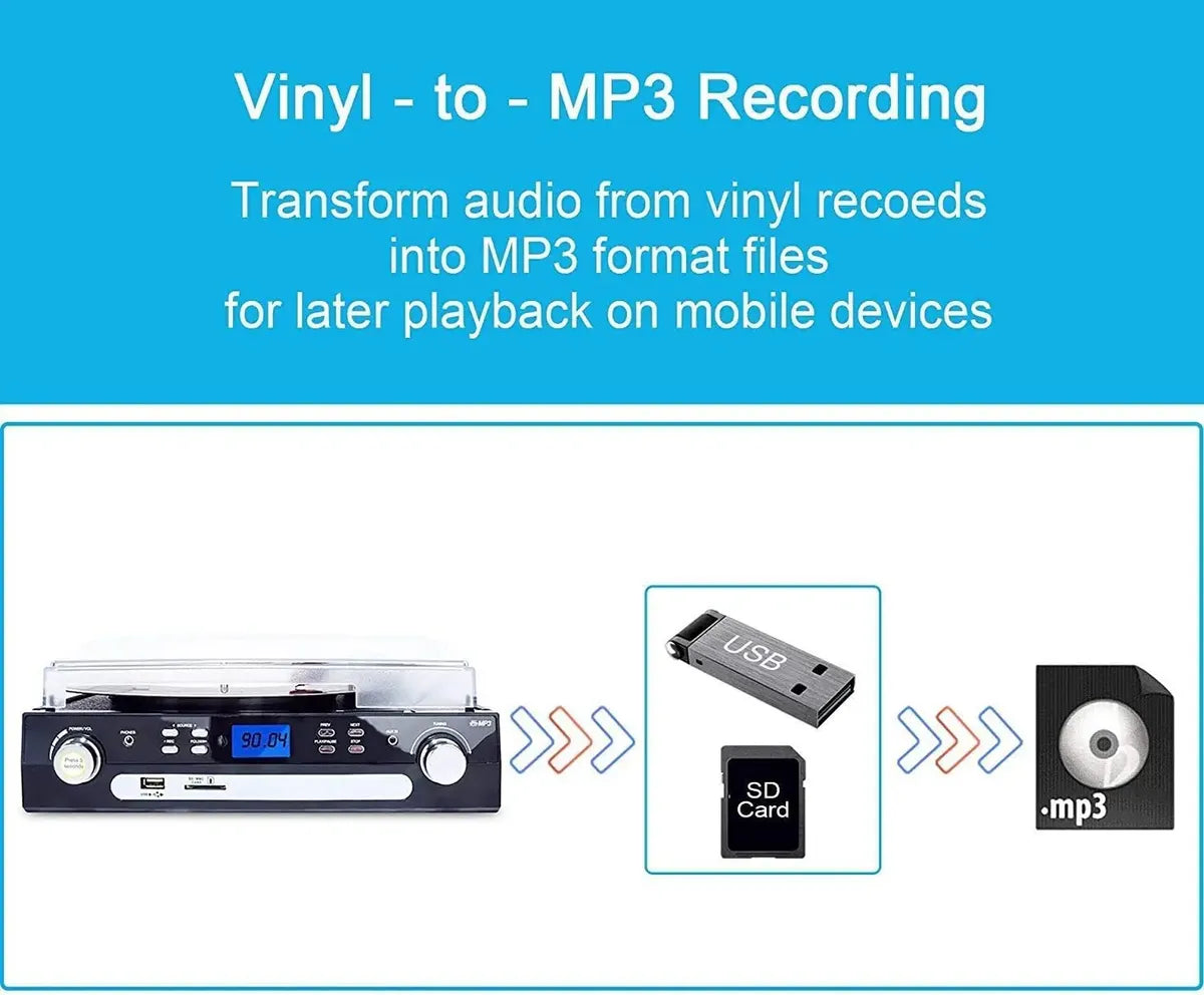 Reproductor de Discos DIGITNOW Bluetooth con Altavoces – Tocadiscos Multifunción
