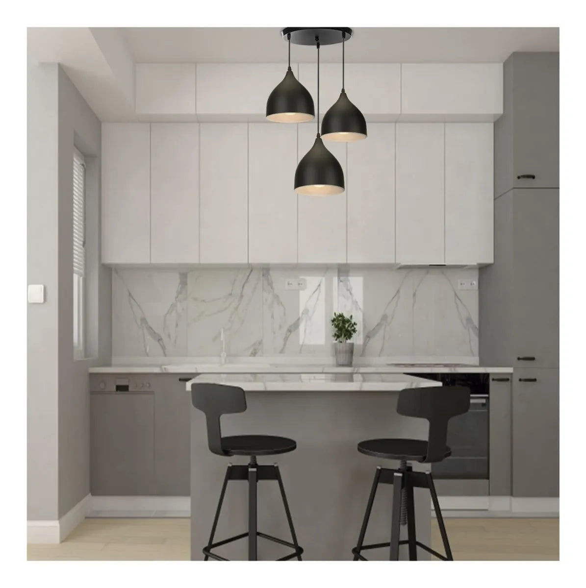 Lámpara Colgante Nórdica Moderna Luz De Techo 3 Cabezas Negro