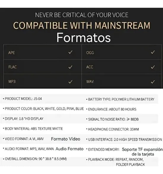 1.8 Pulgadas Touch Bluetooth Mp3 Mp4 Reproductor