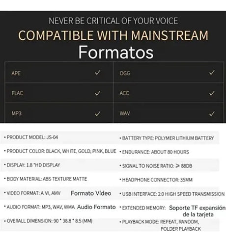 1.8 Pulgadas Touch Bluetooth Mp3 Mp4 Reproductor