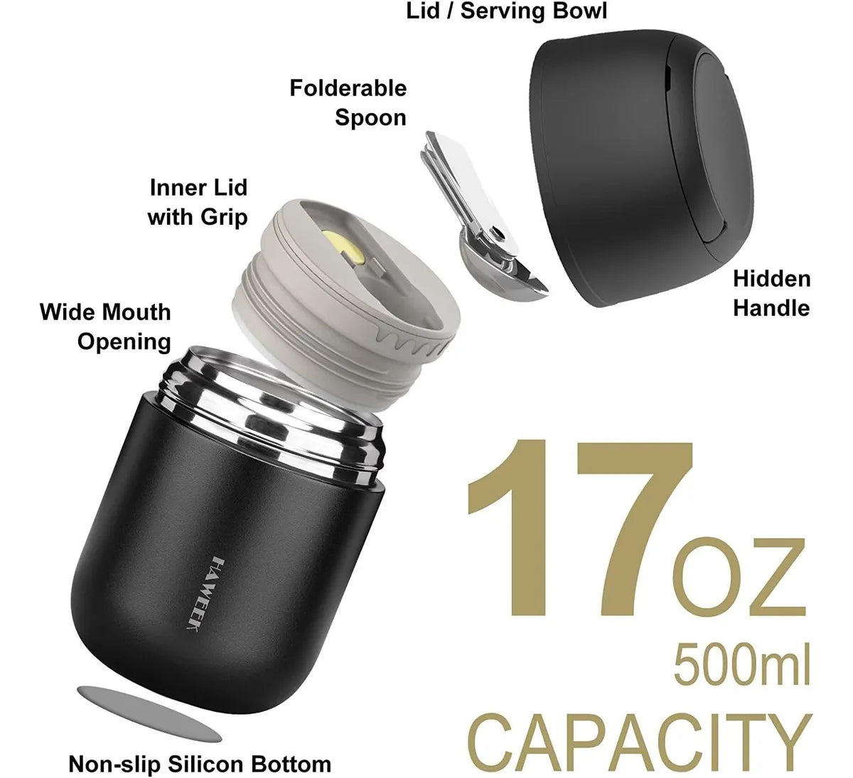 Recipiente Térmico Para Alimentos Haweek, 17 OZ