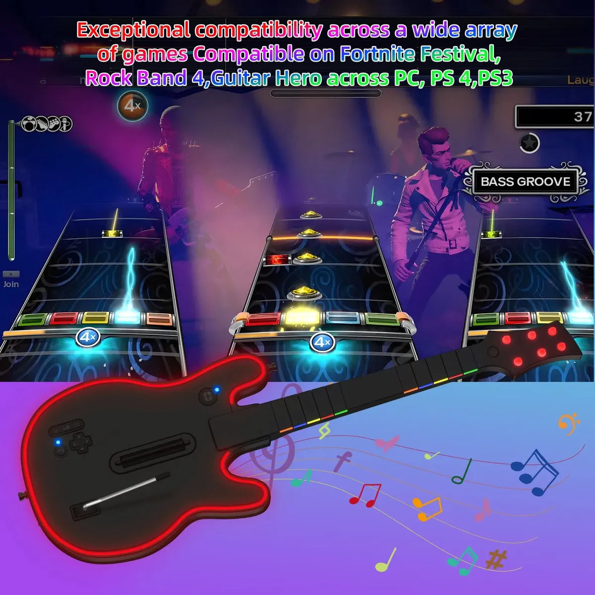 Lyvix Guitarra Inalámbrica Guitar Hero para PS4 PS3 y PC