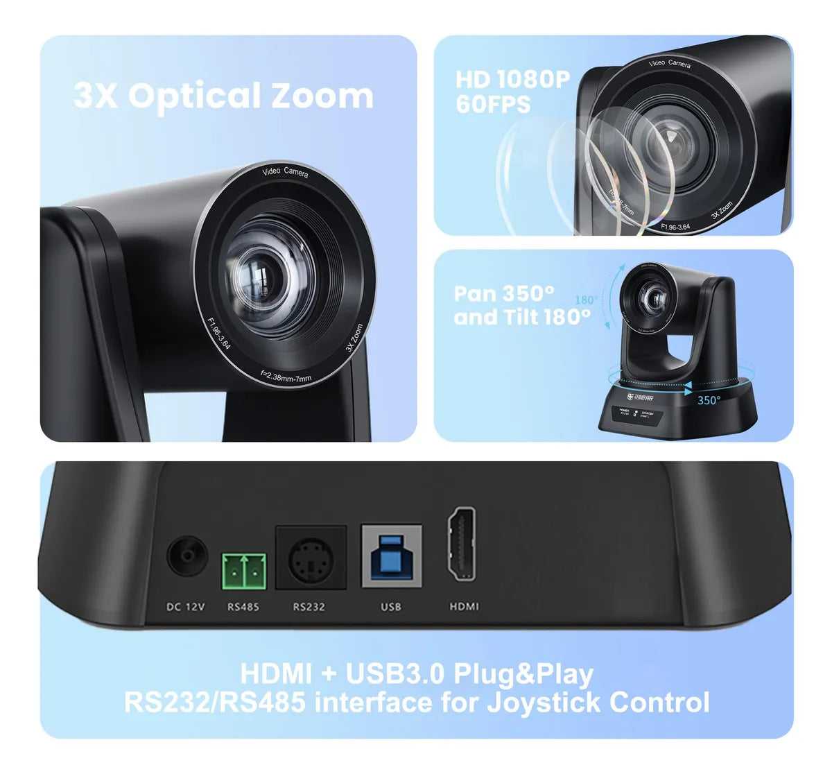 Cámara Ptz Tongveo Con Zoom Óptico 3x 1080p 60 Fps Hdmi Usb