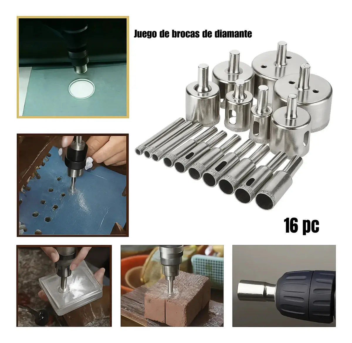 Kit Brocas 16 Broca Diamantada Marmol Vidrio Broca Ceramica 57152 Gaccoa
