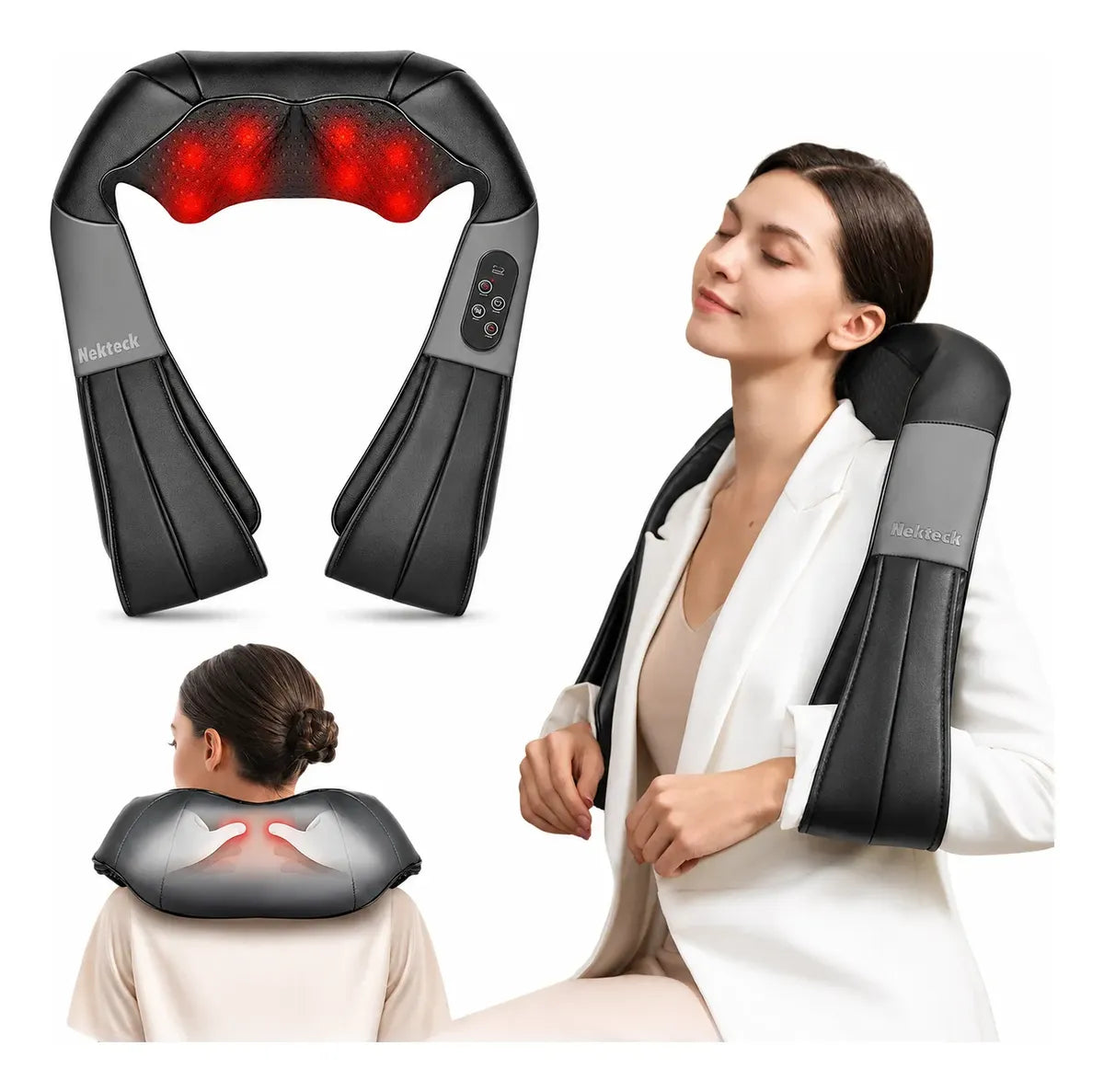 Masajeador Eléctrico Nekteck Shiatsu para Cuello y Hombros | Inalámbrico Recargable con Calor