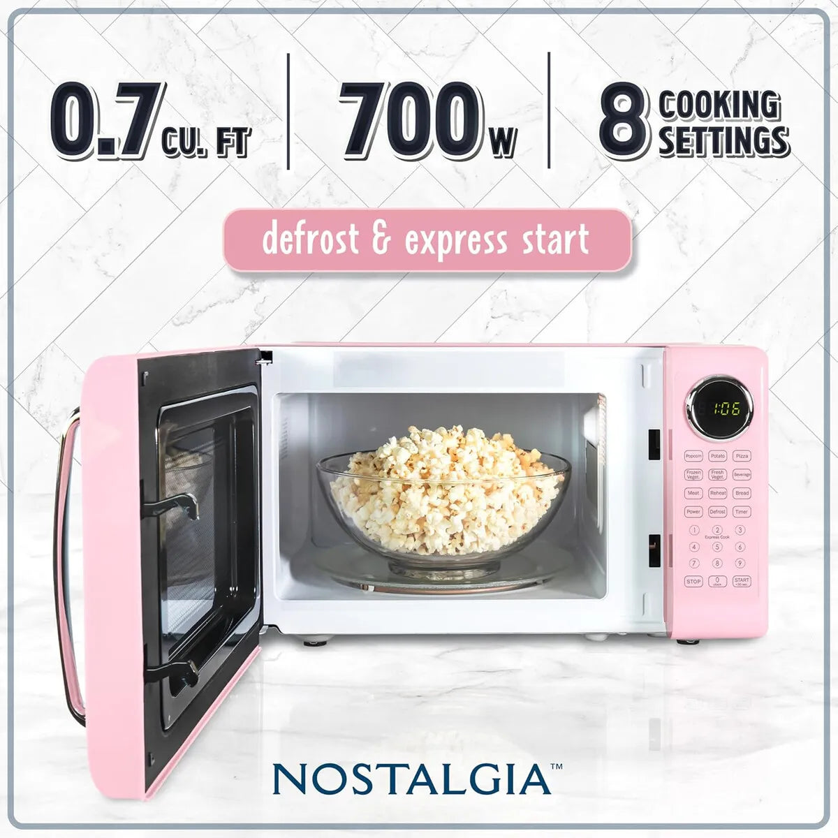 Microondas Nostalgia Retro 20l 800w Rosa Digital 120V