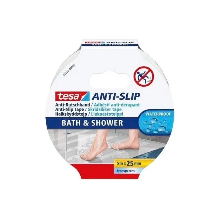 Cinta Antideslizante Para Bañera Ducha Tesa 25mm X 5mt Color Trasparente