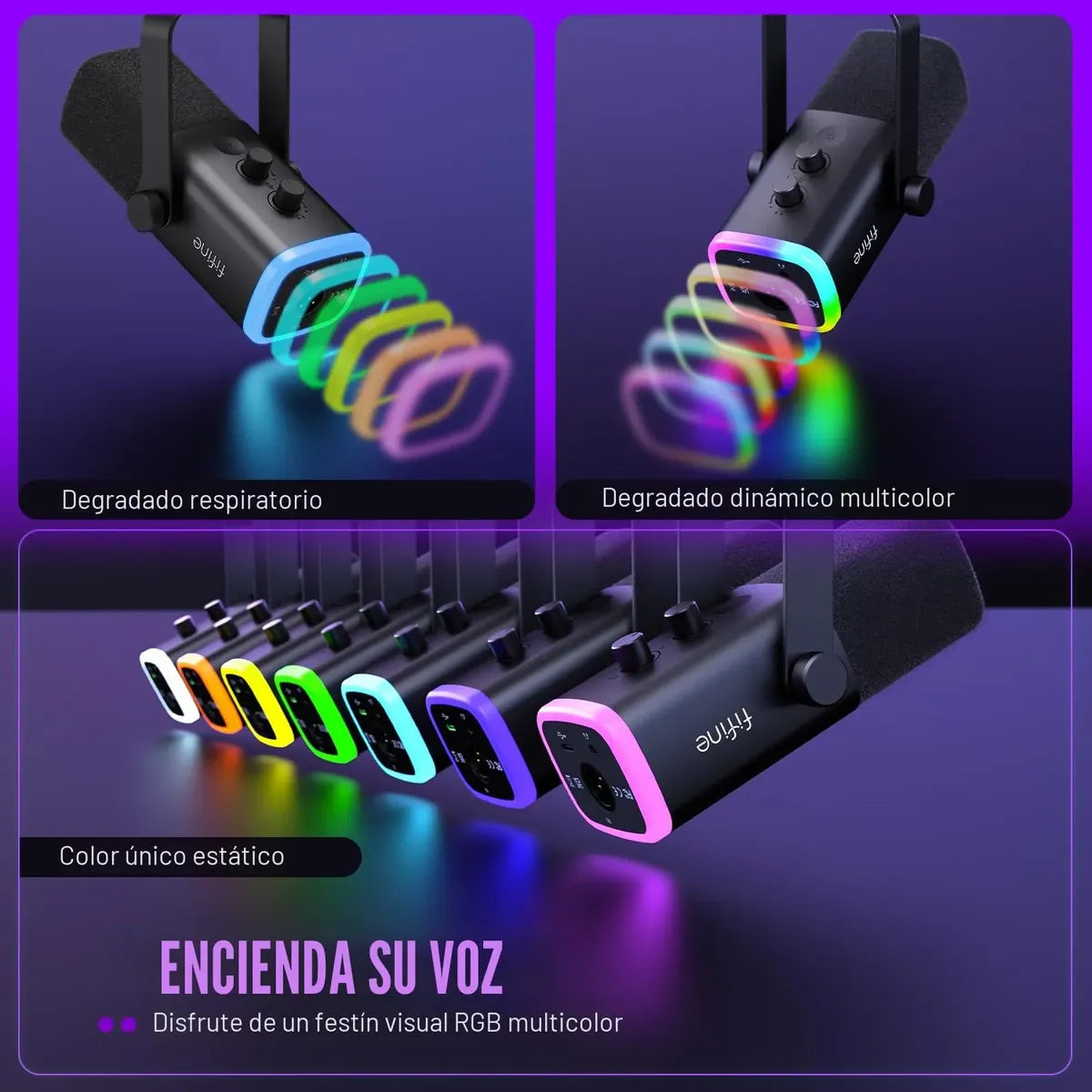 Micrófono Dinámico FIFINE AmpliGame AM8 | USB + XLR | RGB